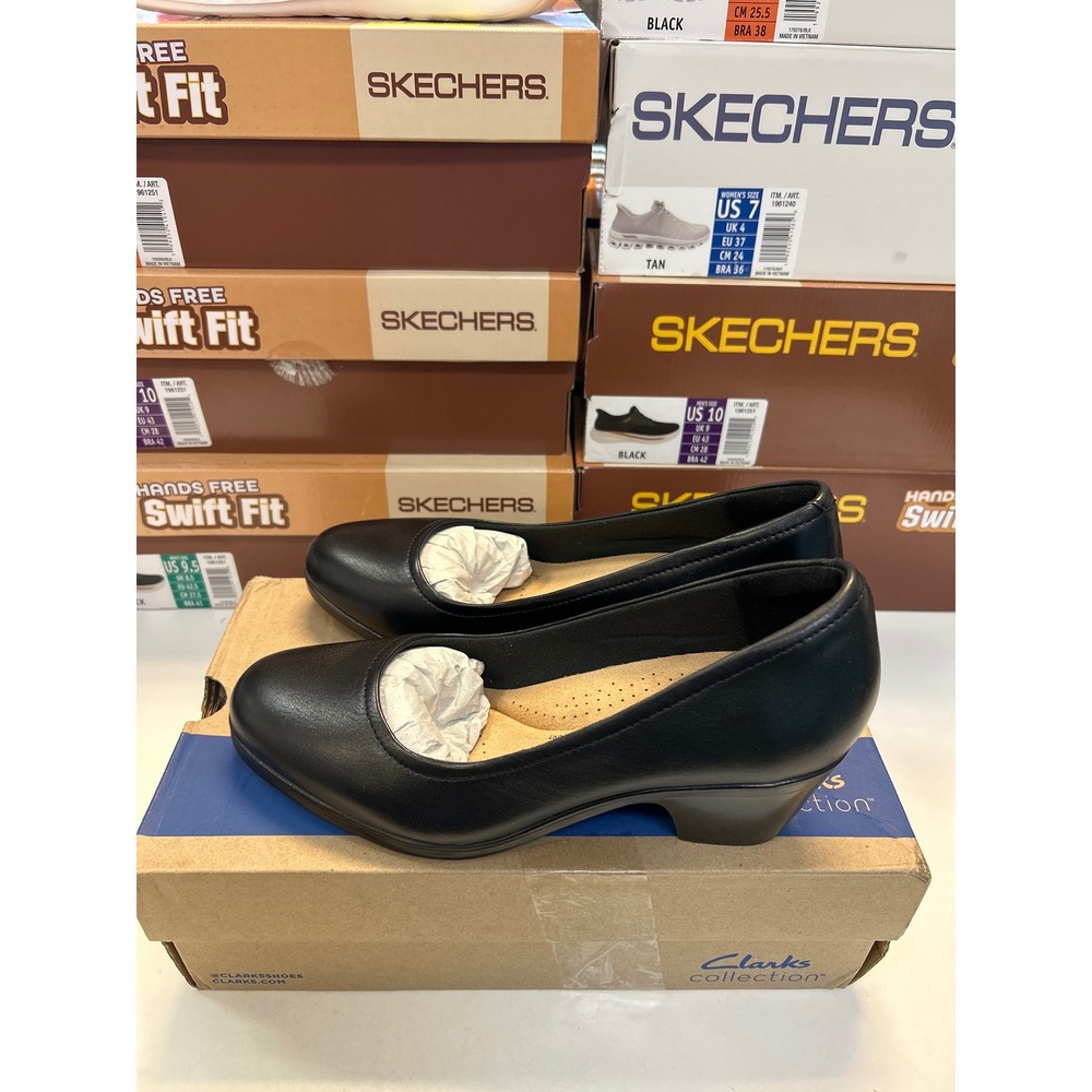 Clarks Emily2 Ruby Pumps Women 9.5 Black Low Block Heel Comfort Shoes 0650
